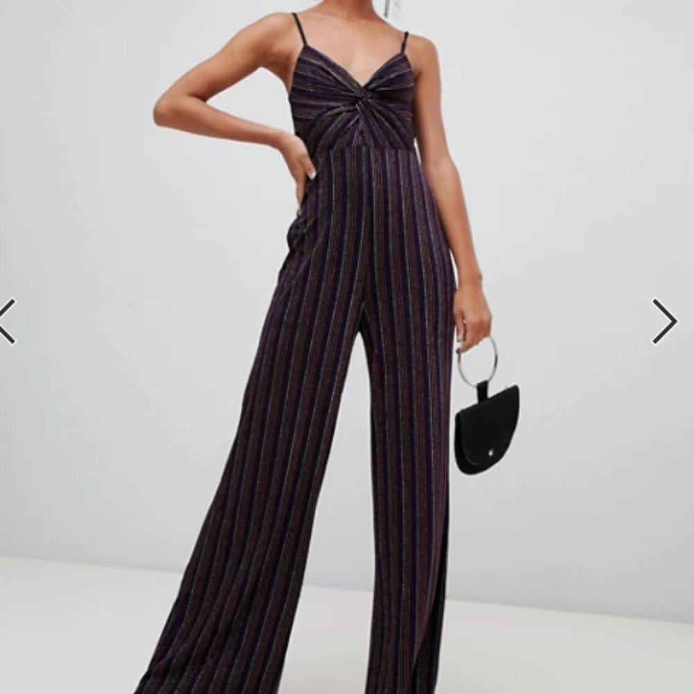 New Look Twist Front Rib Jumpsuit in Glitter Sz 4